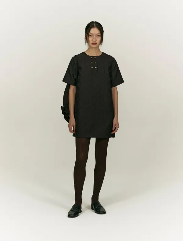 DAMASK JACQUARD DRESS [BROWN]