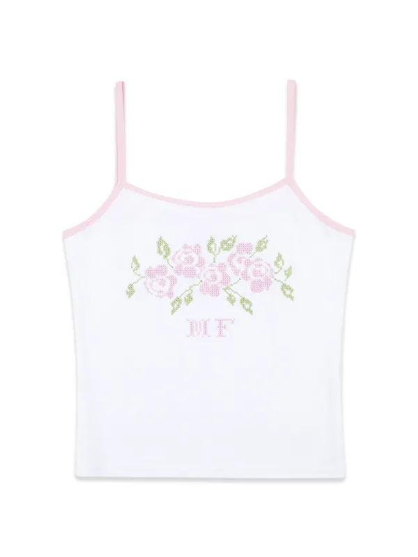 ROSE EMBROIDERY TANK TOP (WHITE)