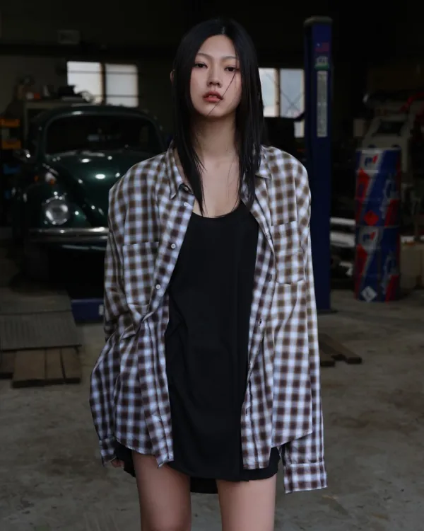 ombre washed check shirt