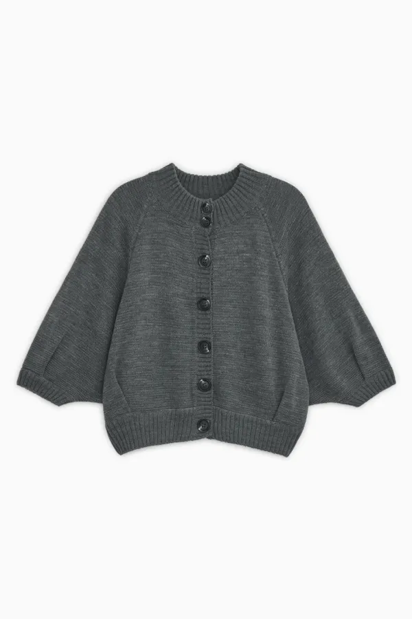3/4 RAGLAN KNIT CARDIGAN, GRAY