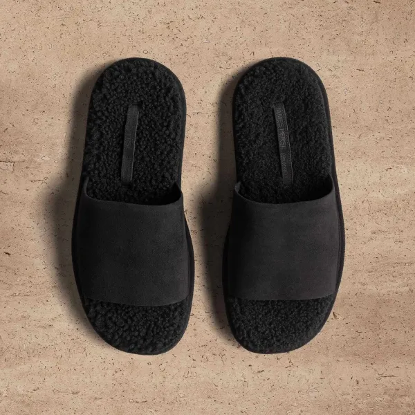 Women's Shearling Suede Slide - Black/Black