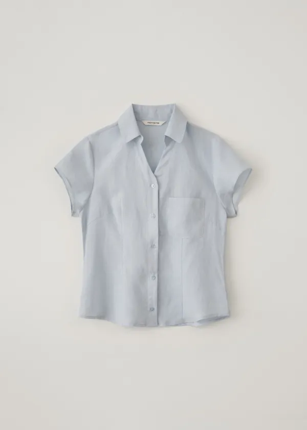 [3rd-reorder] Puree linen V half shirt (soft blue)