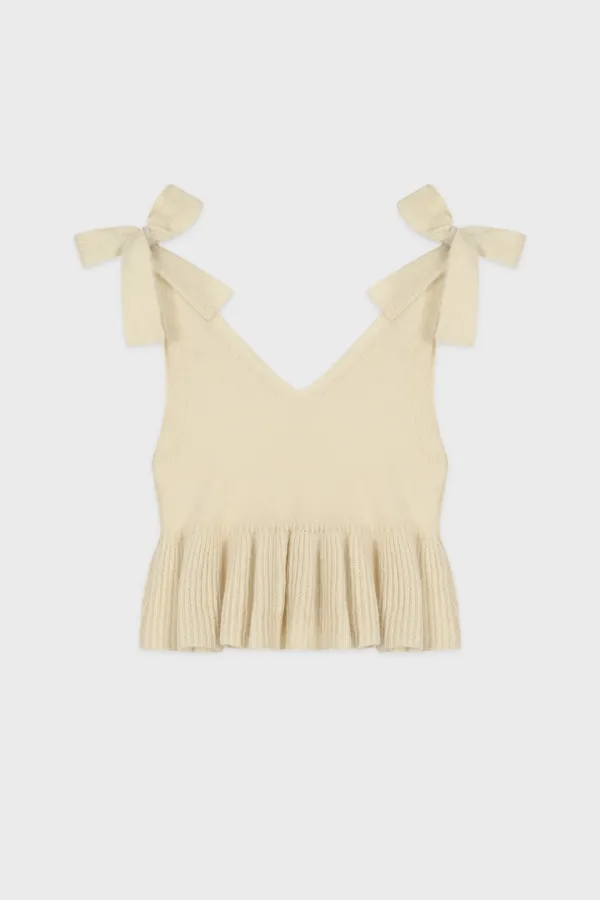 Ribbon Tie Frill Sleeveless (Ivory)
