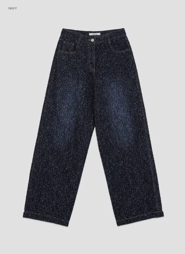 (PT-5841)BOUCLE WIDE STRAIGHT DENIM PANTS