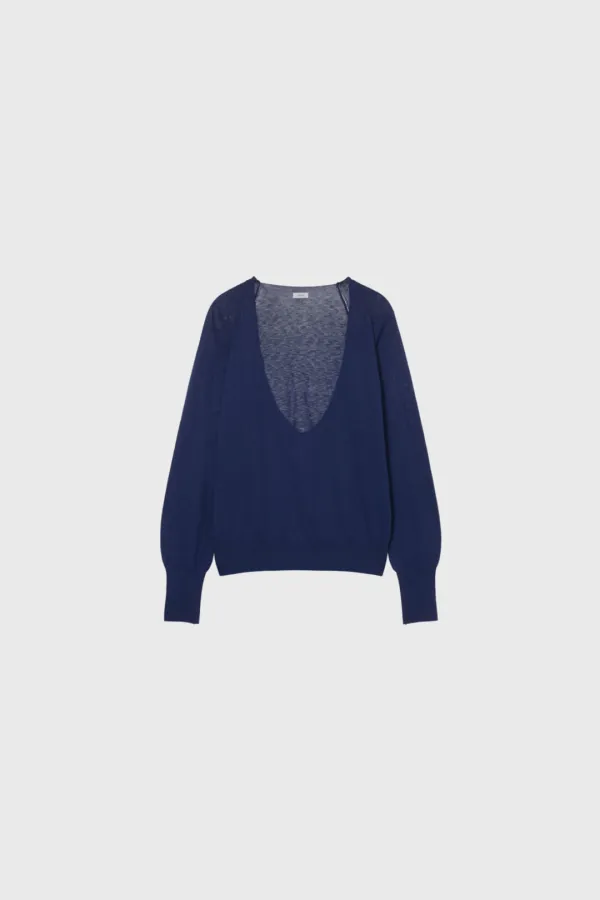 Deep V-Neck Knit (Ivory / Melange Gray / Green / Navy)