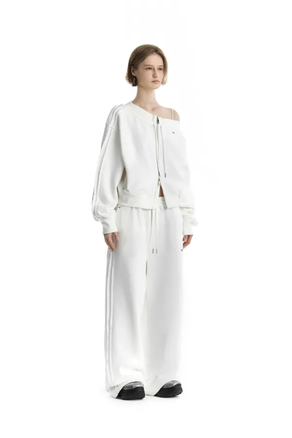 TMB Off-Shoulder Sweat Set-Up Zip-Up [ White ]
