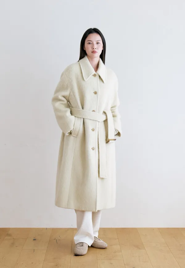 ALPACA BELTED LONG COAT - BUTTER