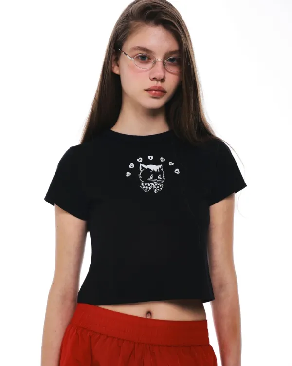 CENTAUR CAT CROP T-SHIRTS_BLACK