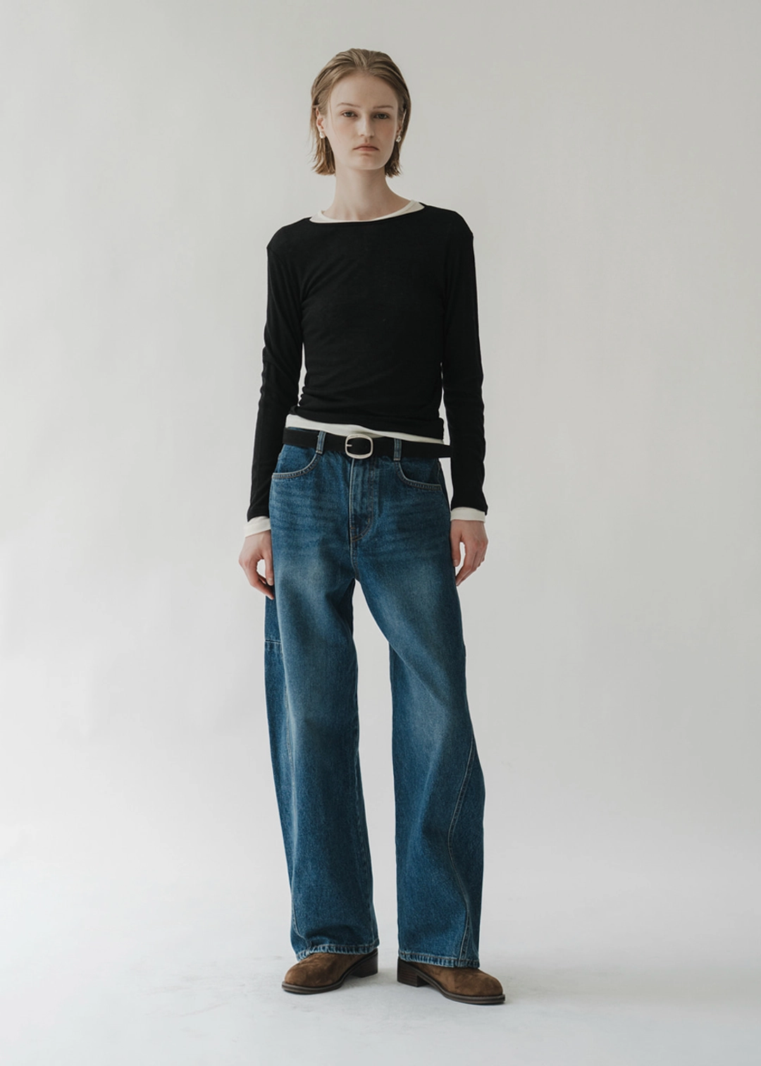 블루브릭 [기장선택] Round tomboy denim (deep blue) 상품 이미지 1