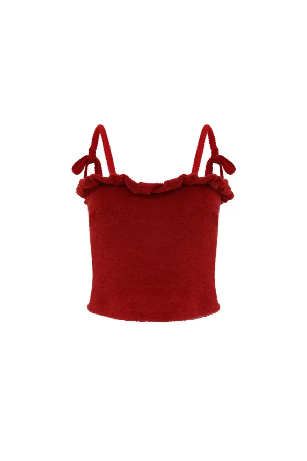 TWIST FRILL TERRY TOP RED