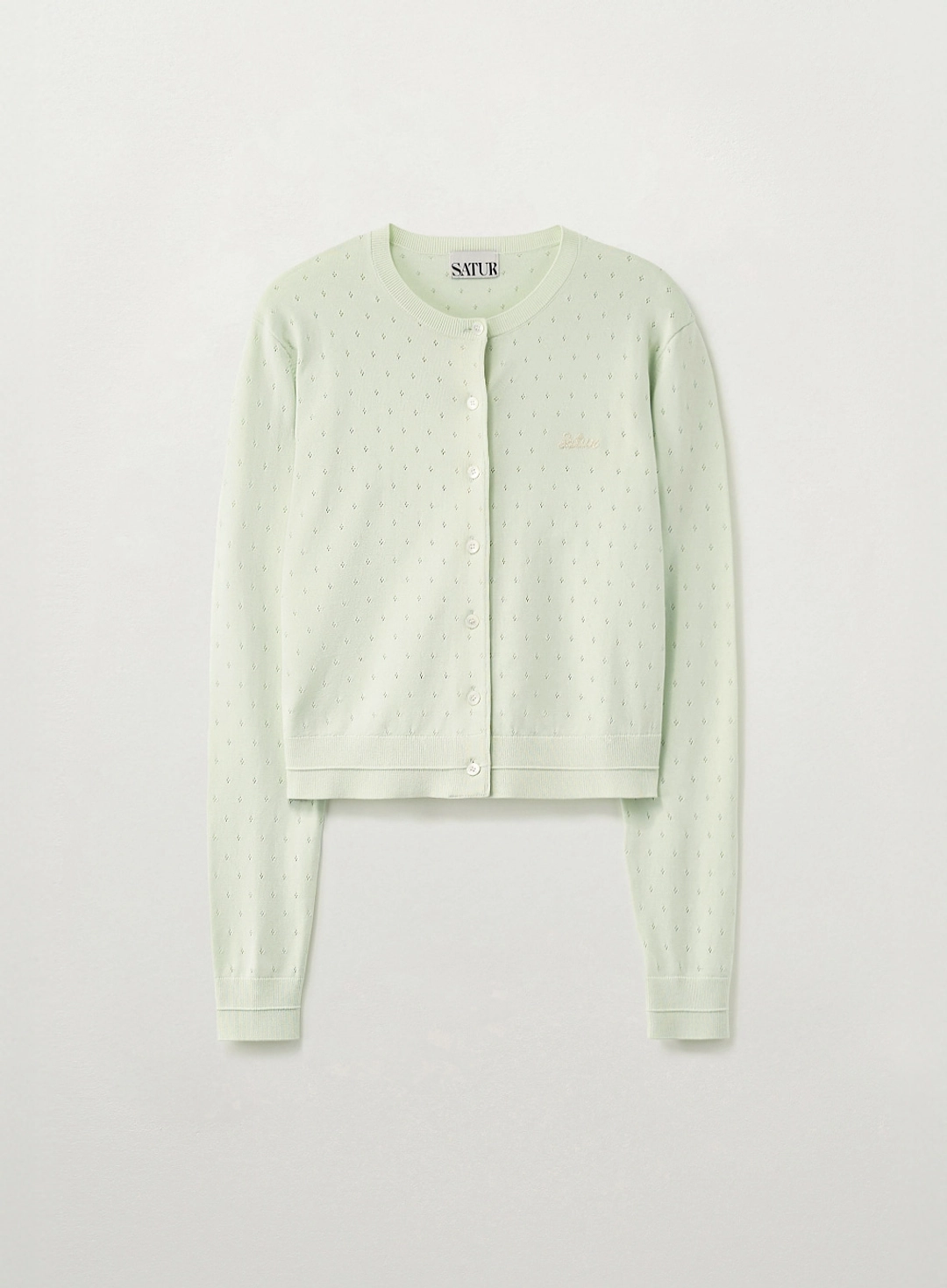 세터 [신예은 Pick] (W) Pointel Crewneck Cardigan - Mint 상품 이미지 1