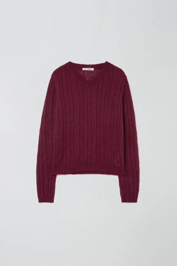 SHEER V-NECK KNIT_WINE
