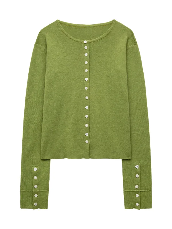 HEART BUTTON SLIM CARDIGAN (OLIVE)