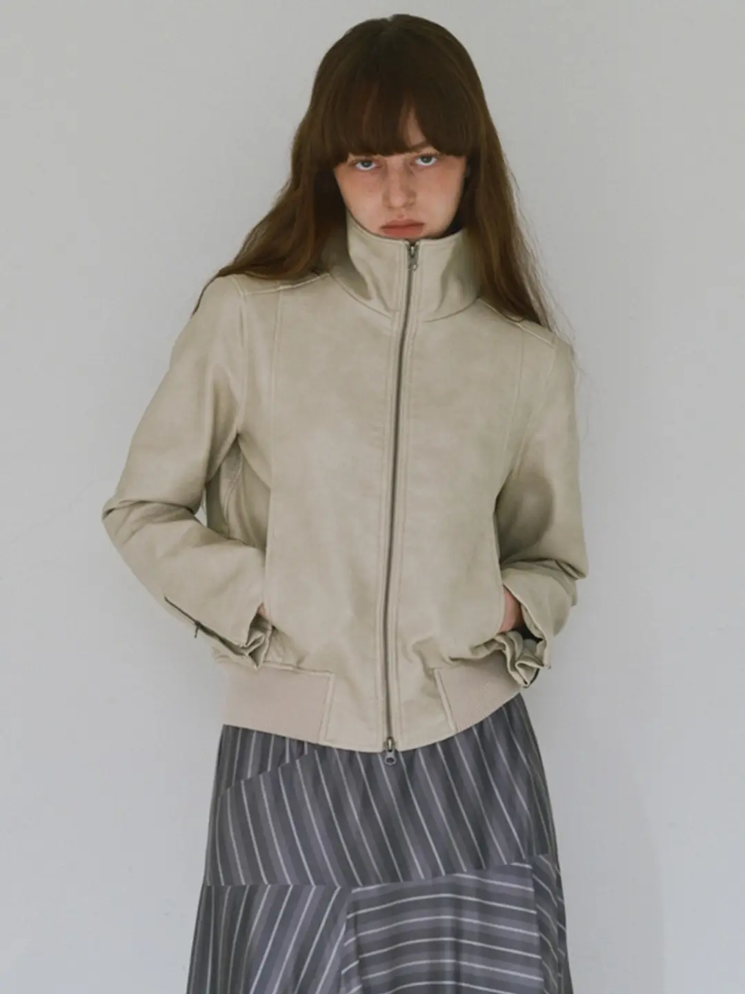 밀로 우먼 Ribbed Leather Work Jacket [Ecru] 상품 이미지 2