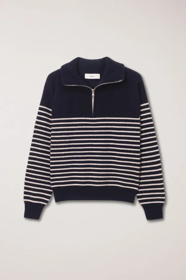 UNISEX STRIPED HALF ZIP-UP SWEATER FRENCH NAVY / CREAM
