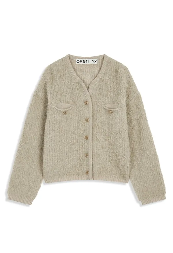 SHAGGY CARDIGAN JACKET, BEIGE
