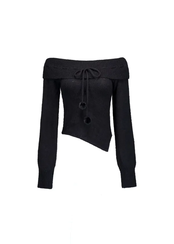 COTTON CANDY OFF-SHOULDER KNIT [BLACK]