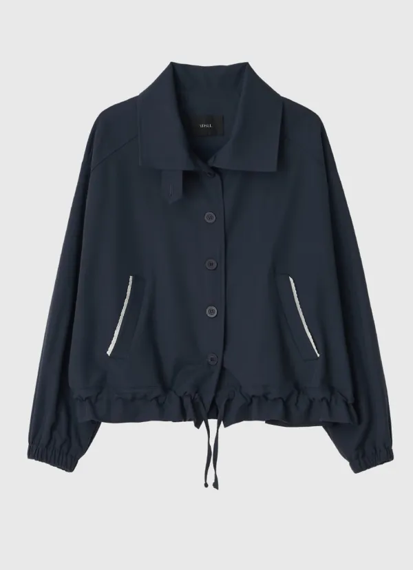 Lace back label ribbon string blouson - navy