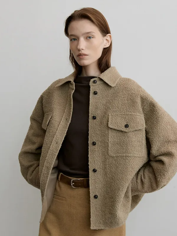 WOOL BOUCLE SHIRTS-JK_KHAKI