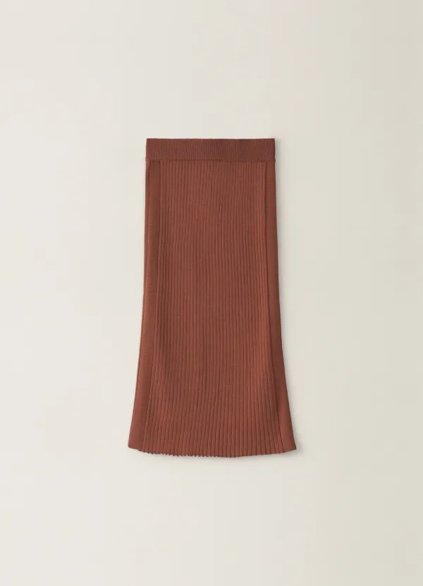Ribbed Midi Skirt - Brick