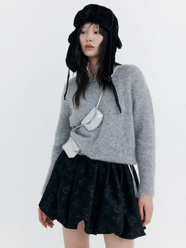 Alpaca Boucle Knit Pullover_Grey