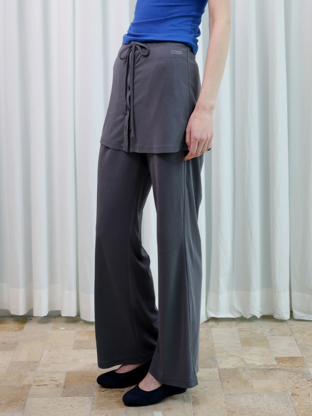 포에브 Relaxed-Fit Layered Skirt Pants - Dark Navy 상품 이미지 2