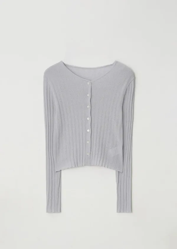 linen blended ribbed knit cardigan-light gray