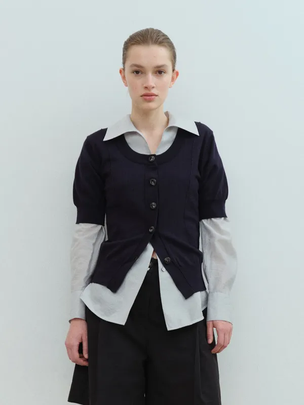 TVS HALF SLEEVE BUTTON KNIT TOP_D-NAVY