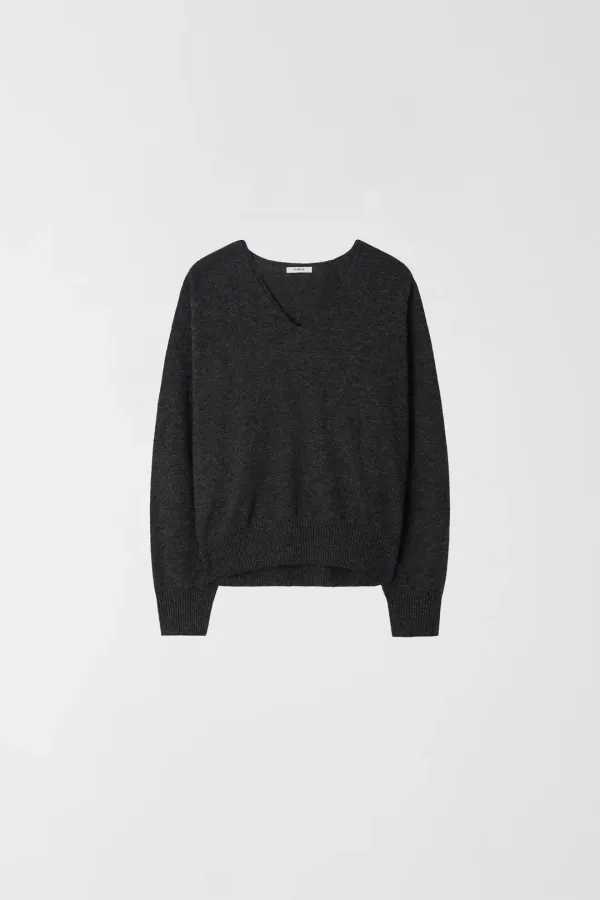 CASH MERINO V-NECK KNIT_CHARCOAL_OE1C2MKN11CHL