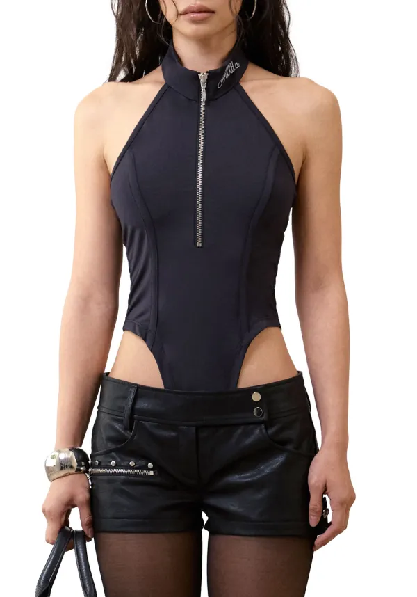 Moto Zip-up Bodysuit [Black]