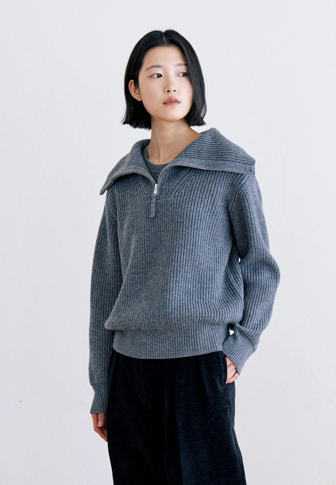 노티아 HALF JOIN ZIP-UP KNIT - GRAY 상품 이미지 2