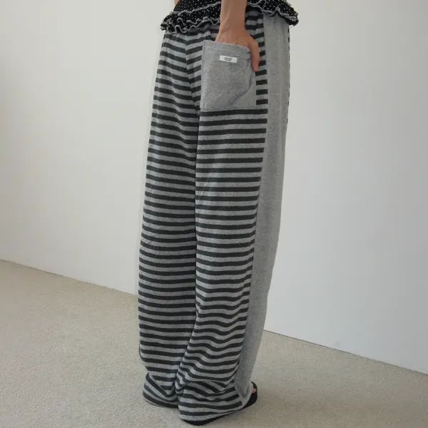 TERRY STRIPED COMFY PANTS GREY CHARCOAL