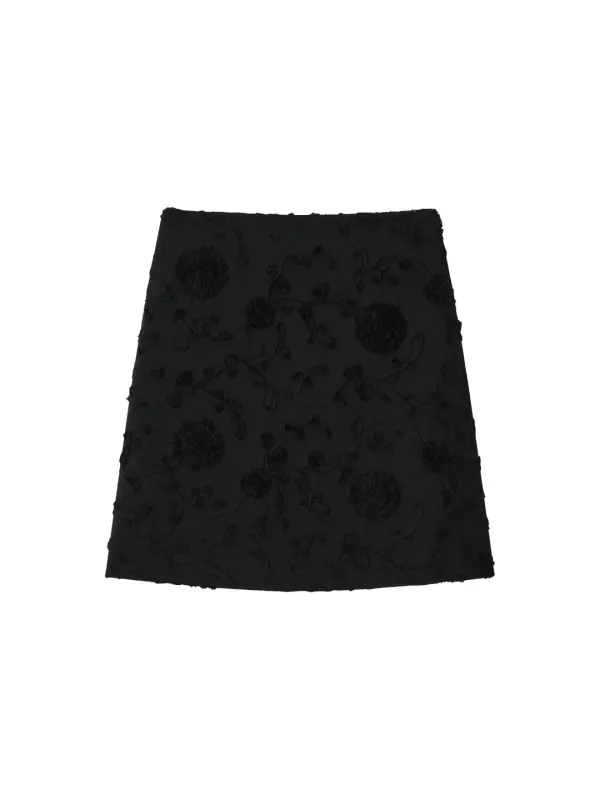 Floral Midi Skirt - Black