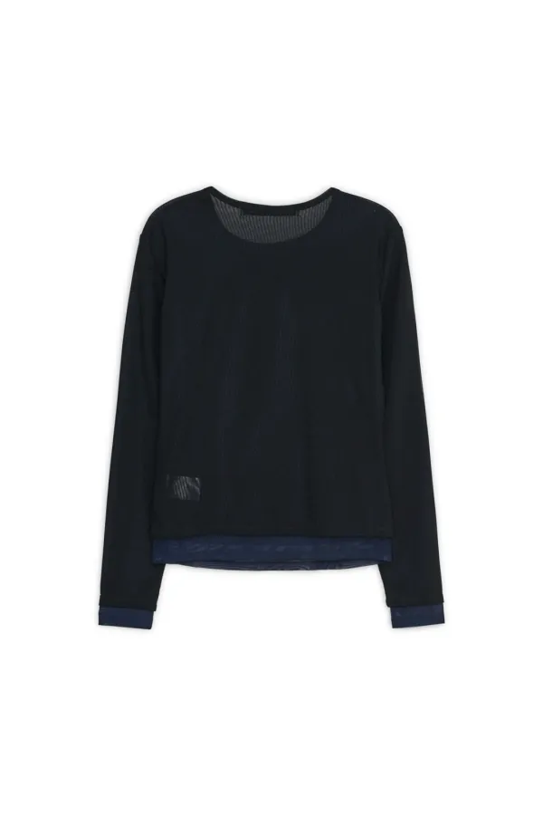 MESH LAYERED LONG SLEEVE TOP, BLACK