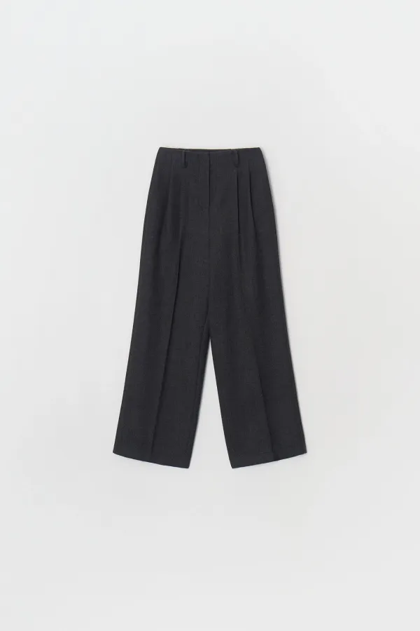 Pintuck Wide Wool Pants (charcoal)