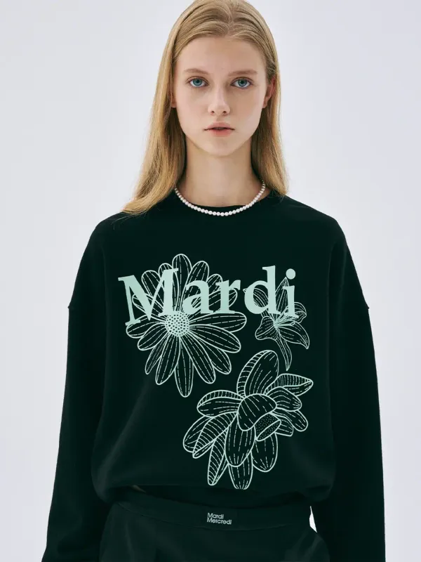 SWEATSHIRT TRIPLE FLOWER_BLACK MINT