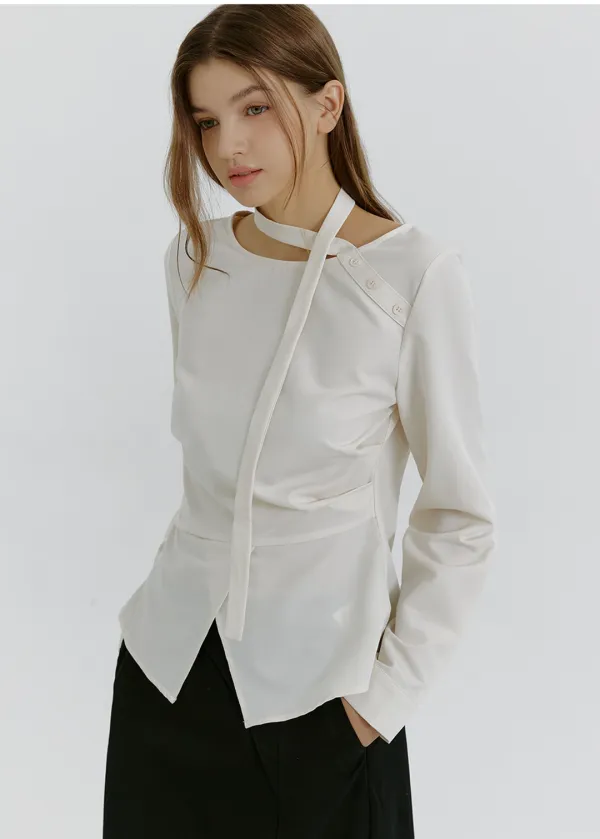 [44-120] Clorina Strap Peplum Blouse 클로리나 스트랩 페플럼 블라우스 (가을-봄-하객룩-격식룩-출근룩-오피스룩-데일리룩-긴팔블라우스-페플럼-클래식-보트넥-하객블라우스-체형커버-스트랩-자체제작)