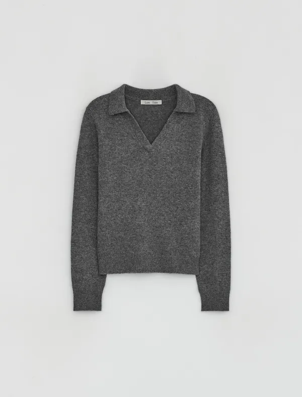 V NECK COLLAR KNIT [GREY]