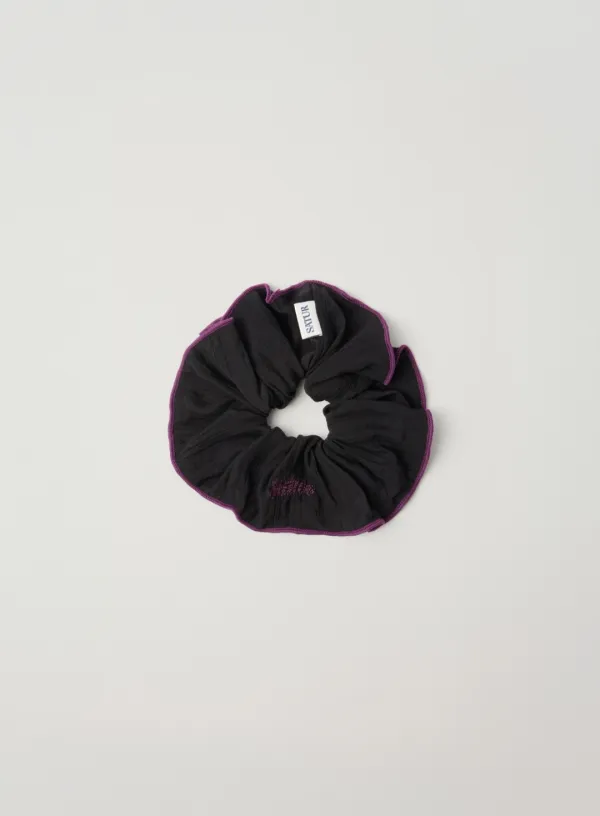 (W) Wrinkle Color Block Scrunchie - Black