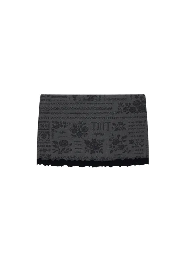 FLORAL MOTIF LAYERED SKIRT (CHARCOAL)