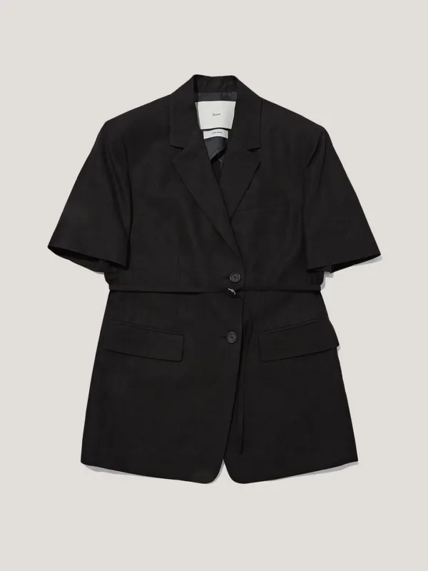 HALF SLEEVE BELTED LINEN JACKET BLACK_UDJA6B226BK