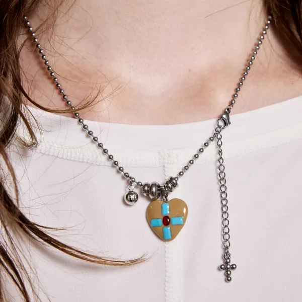 rosette heart necklace-latte