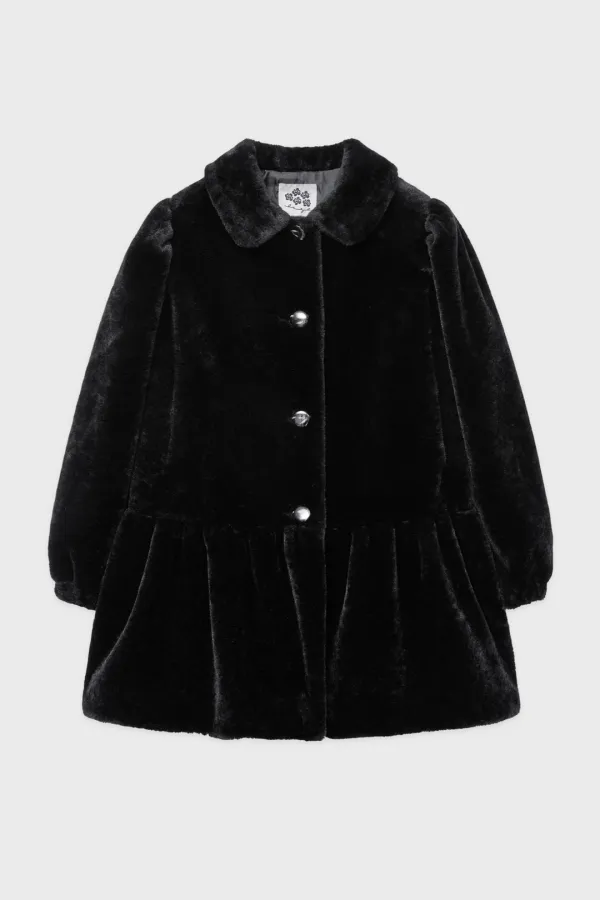 SN Ruffled Shearling Fur Coat (Black)