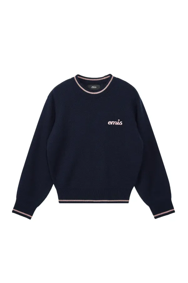 APPLIQUE KNIT PULLOVER-NAVY