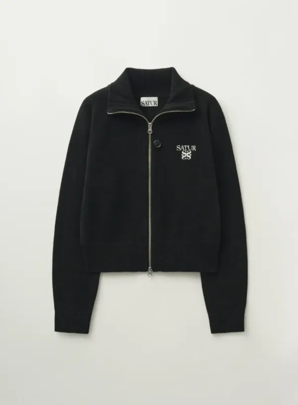 (W) Signature Logo Knit Zip-up - Black