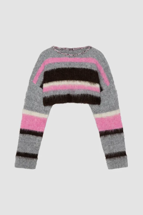 HAIRY WOOL CROP KNIT_STRIPE