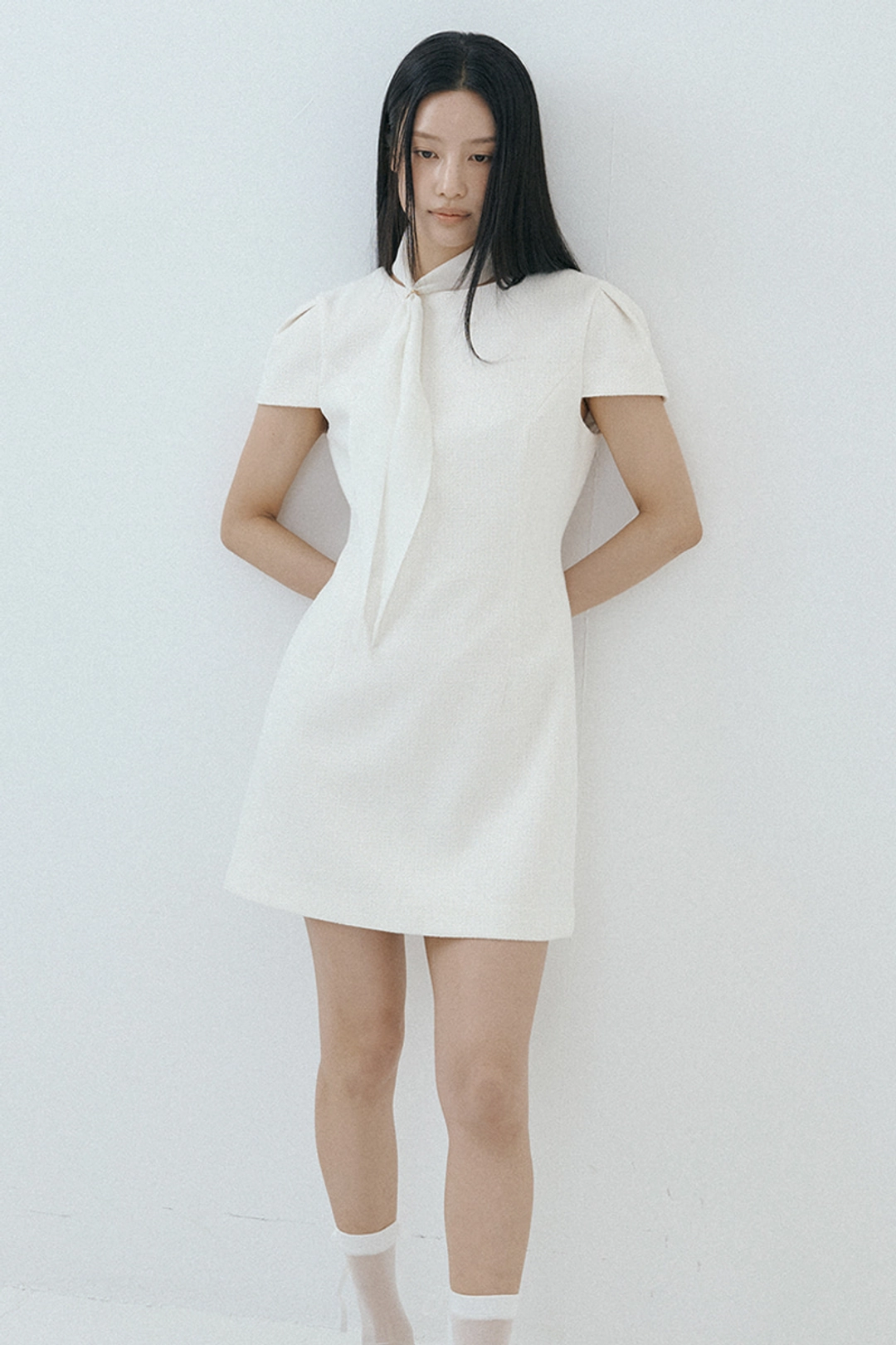 루시르주 Custom Scarf Tweed Mini Dress Set (cream) 상품 이미지 1