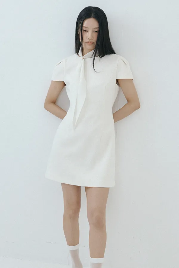 Custom Scarf Tweed Mini Dress Set (cream)