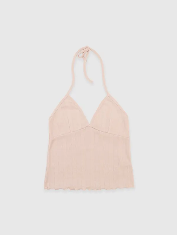 [Essential] Eyelet Halter Top (Powder Pink)