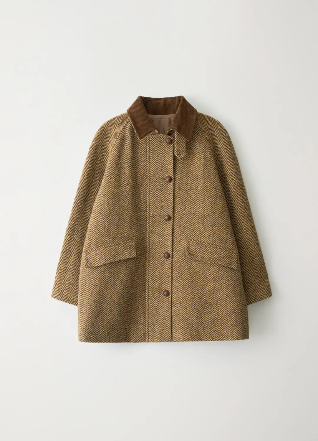 Herringbone half balmacaan coat (brown)